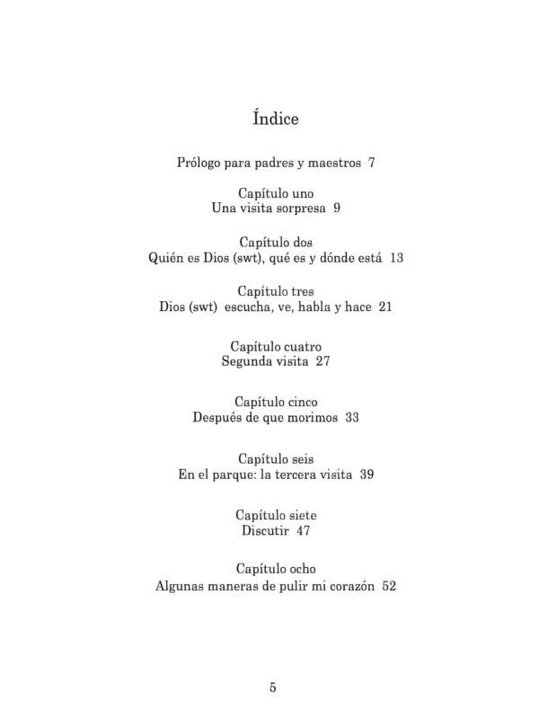 El libro de la creencia para niños, índice
