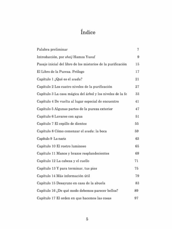 El libro de la purificación para niños, índice