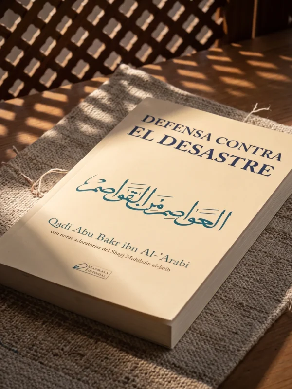 Defensa contra el desastre de Qadi Abu Bakr ibn al Arabi, sobre una mesa de madera con la sombra de una celosía