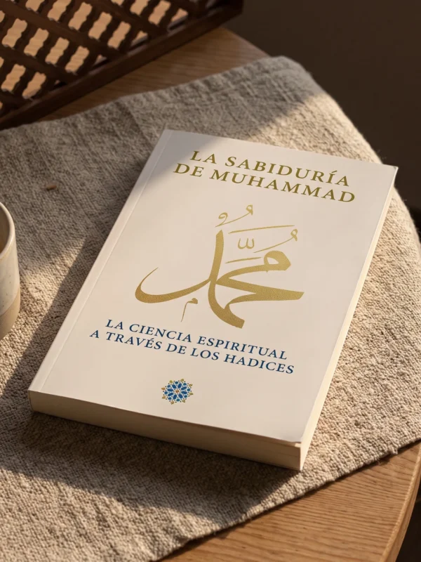 La Sabiduría de Muhammad, sobre una mesa de madera con la sombra de una celosía