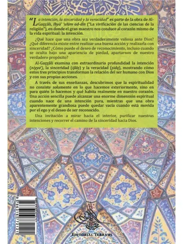 Contraportada del Libro 37 La intención, la sinceridad y la veracidad del Ihya de Al-Gazzali