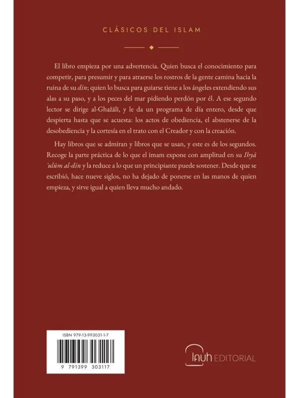 Contraportada de El inicio de la guía, del Imam al-Ghazālī, segunda edición de Lauh Editorial
