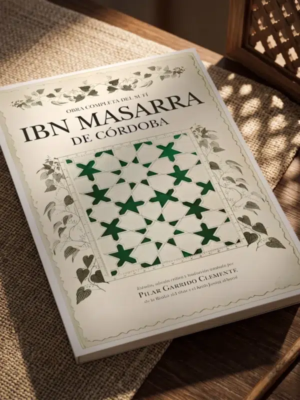 Obra completa del sufí Ibn Masarra de Córdoba de Ibn Masarra, sobre una mesa de madera con la sombra de una celosía