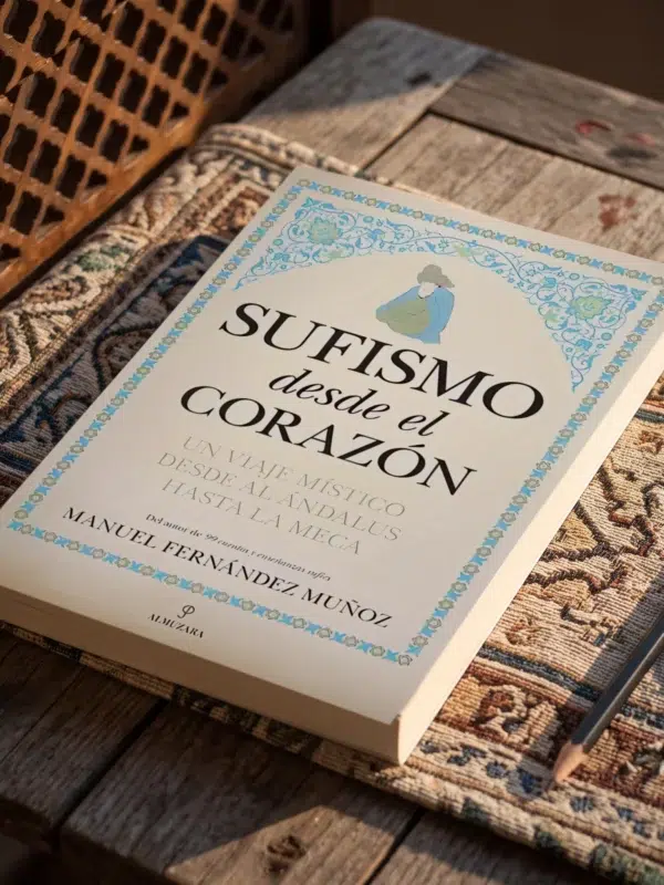 Sufismo desde el corazón de Manuel Fernández Muñoz, sobre una mesa de madera con la sombra de una celosía